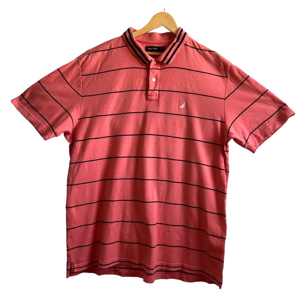Nautica Polo Shirt Mens Size XXL Striped Coral Color *